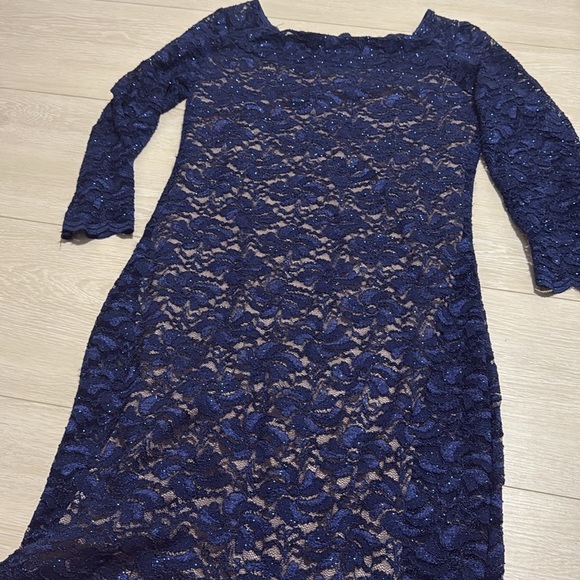 Onyx Nite Blue Lace Glitter Midi Dress - Picture 9 of 9